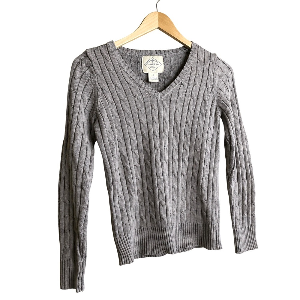 Preppy St. John's Bay Cable Knit Sweater Charcoal Gray Cotton Blend Size S
